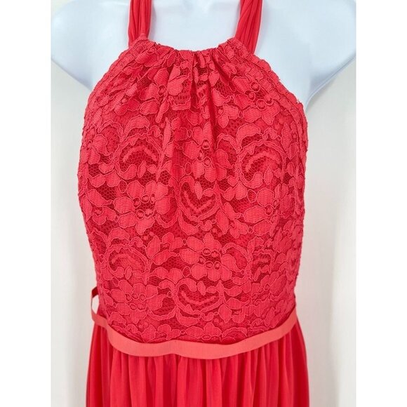 Davids Bridal Halter Dress Lace Top Guava Size 8 Lace Top Knee Length Prom - Picture 5 of 9